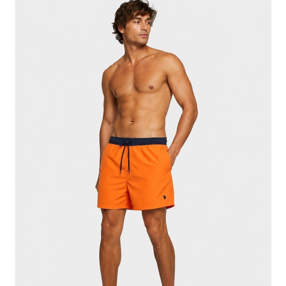 US Polo Assn Swim Trunks Orange Navy Blue UPF 50 Mesh Lined 3XL NWT New